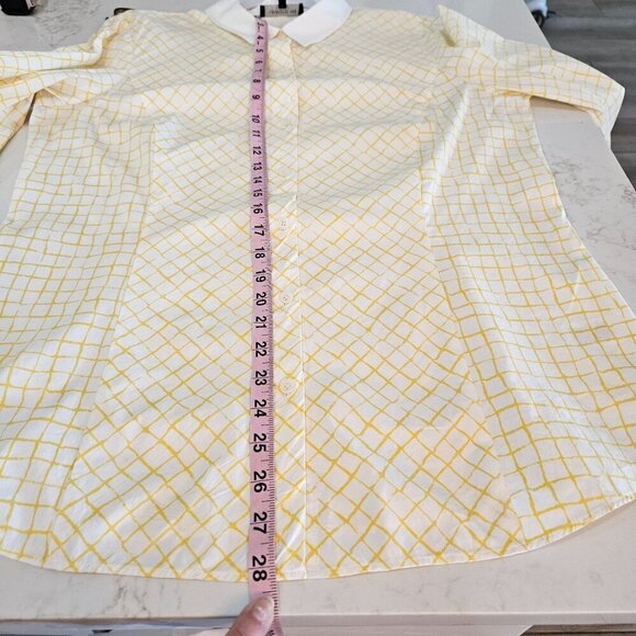 Lafayette 148 New York Size 14 Button-Up Shirt Yellow & White Casual Career - Picture 6 of 8